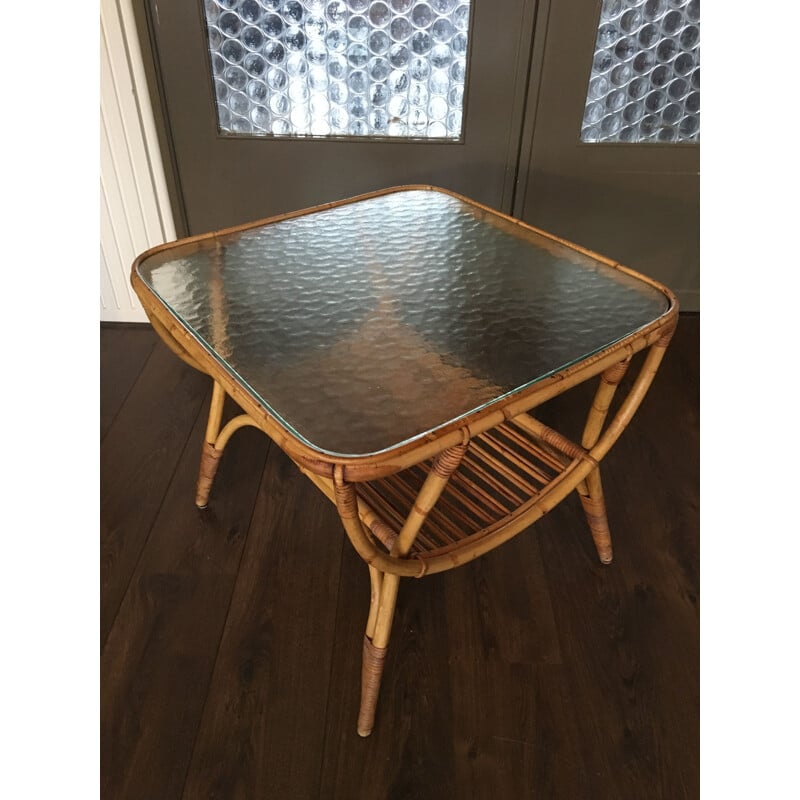 Vintage rattan side table by Dirk van Sliedrecht for Rohé Noordwolde,1950