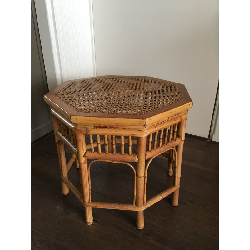Vintage side table in rattan and wicker,1950