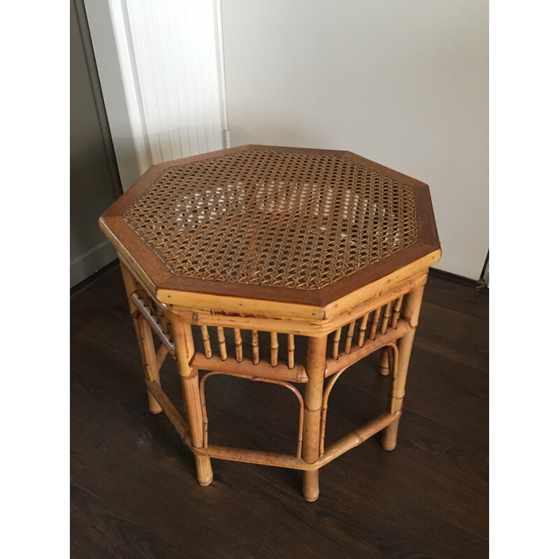 Vintage side table in rattan and wicker,1950