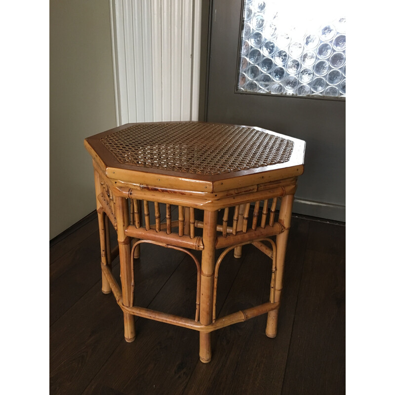 Vintage side table in rattan and wicker,1950