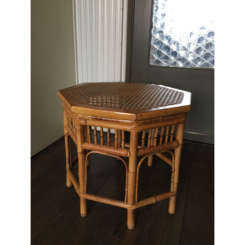 Vintage side table in rattan and wicker,1950