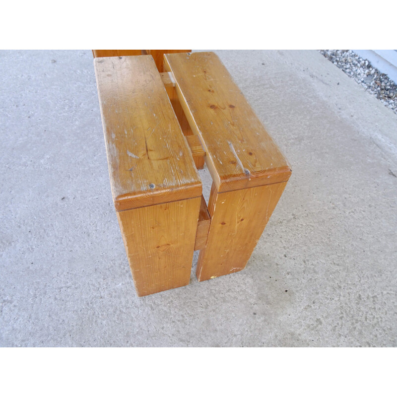 Vintage pair of stools in pine by charlotte perriand,1960