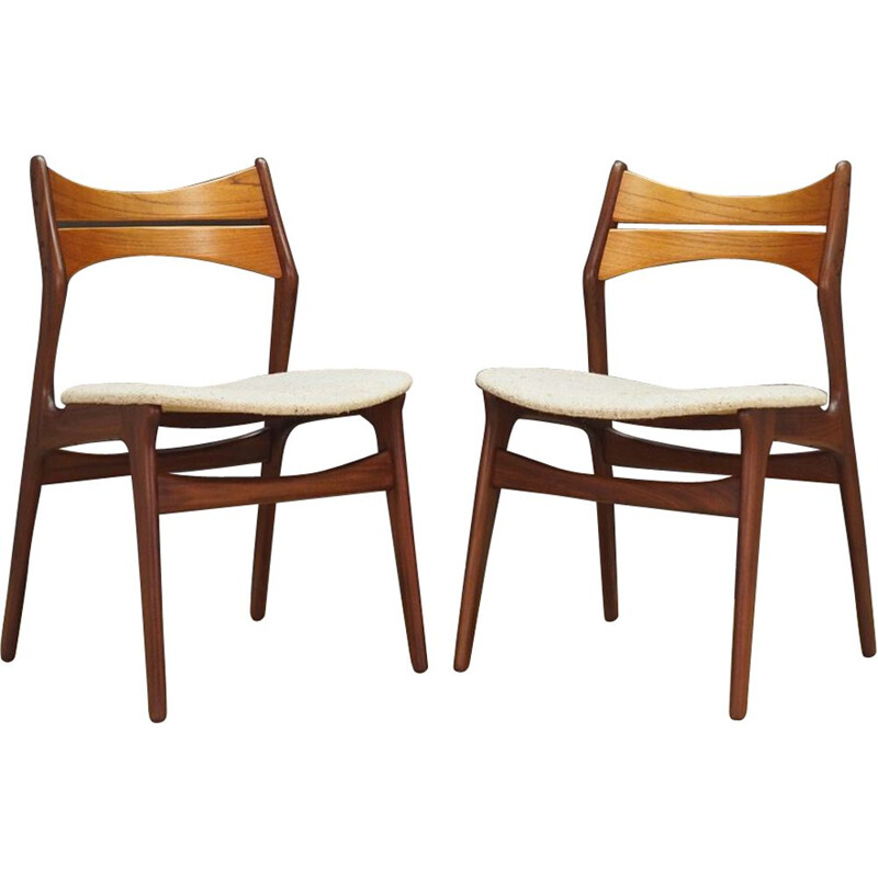 Set of 2 vintage danish chairs by Buck in wood and white fabric 1970