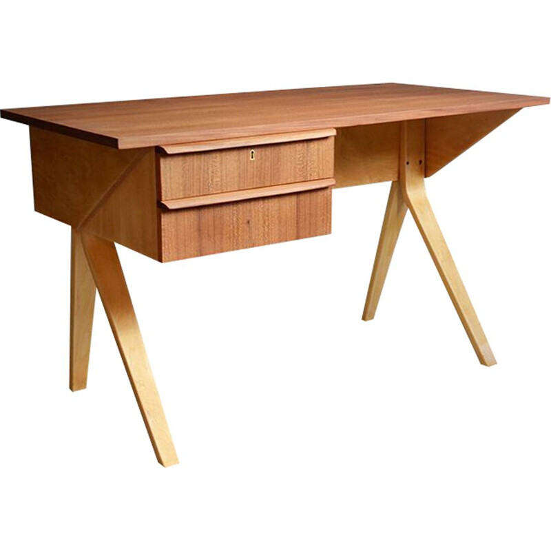 Vintage dutch EB 02 desk for Pastoe in teak and plywood 1950