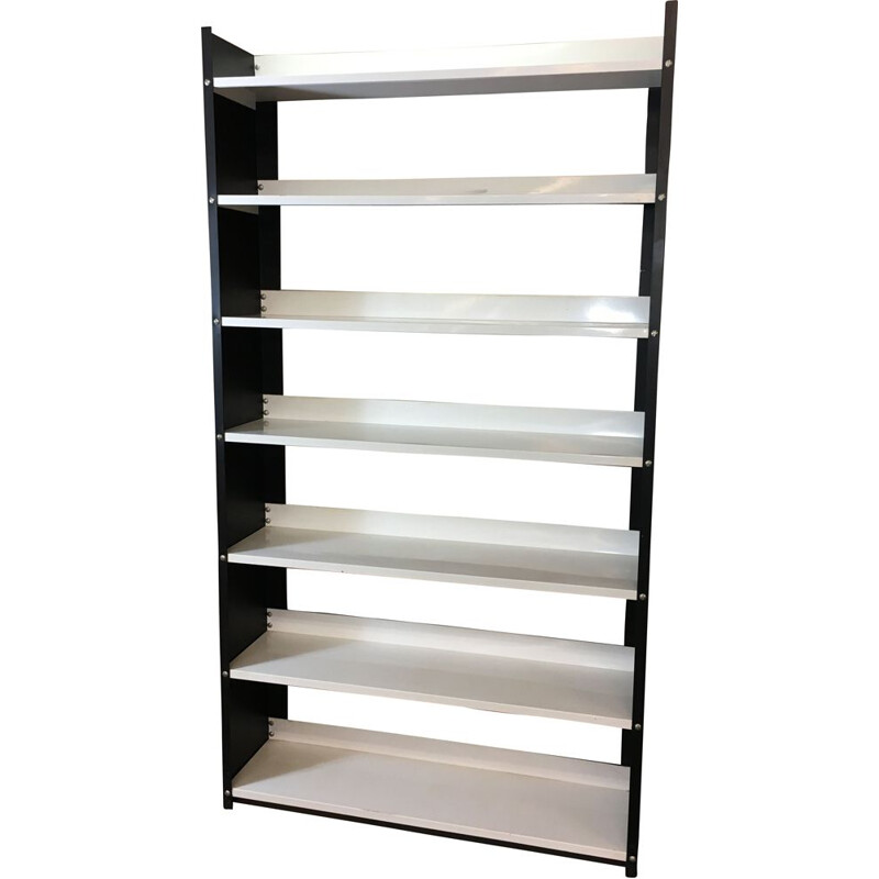 Vintage black and white Dutch bookcase in Steel by Tomado, 1960