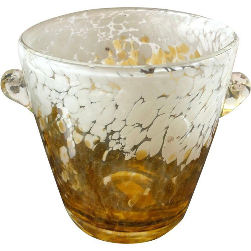 Vintage Venini Yellow and White Murano Glass Ice Bucket, 1980