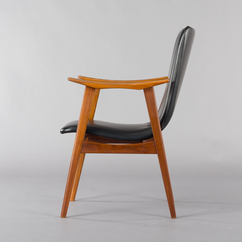 Dutch Black Leather Chair by Louis van Teeffelen for WeBe, 1960s