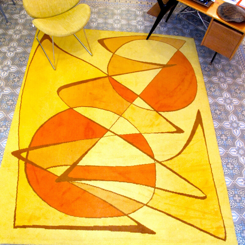 Large design carpet in wool, Michele MORGAN - 1970s