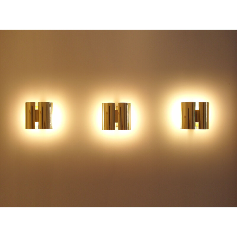 Set of 3 vintage Wall Lights in Brass by Falkenbergs, Sweden, 1980s