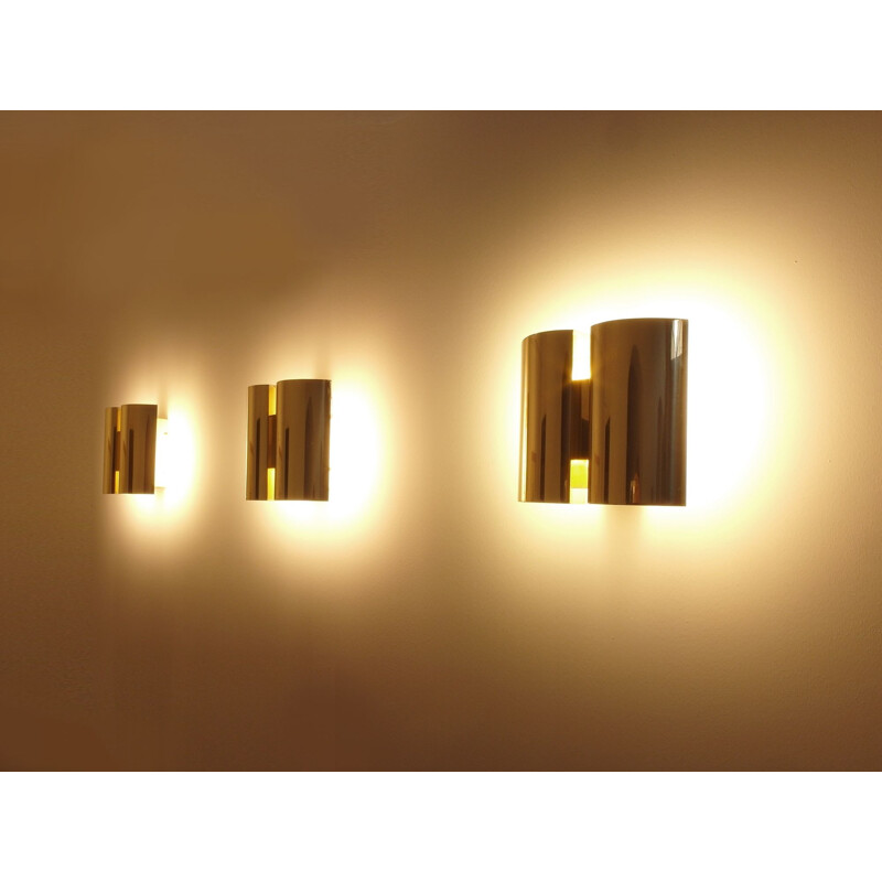 Set of 3 vintage Wall Lights in Brass by Falkenbergs, Sweden, 1980s
