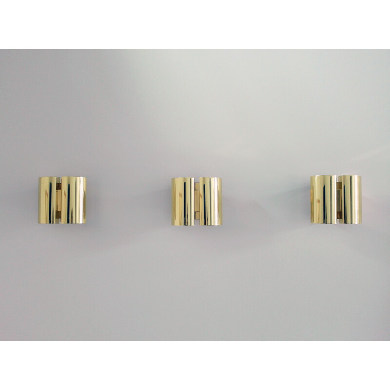 Set of 3 vintage Wall Lights in Brass by Falkenbergs, Sweden, 1980s