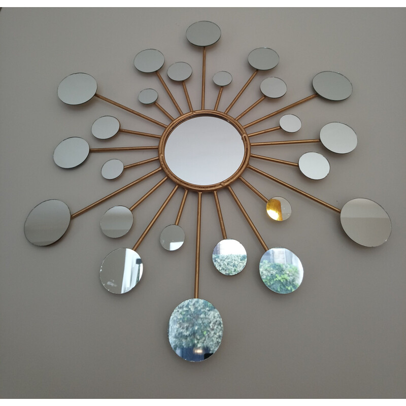 Vintage mirror in metal, Sun multi mirror 70s 