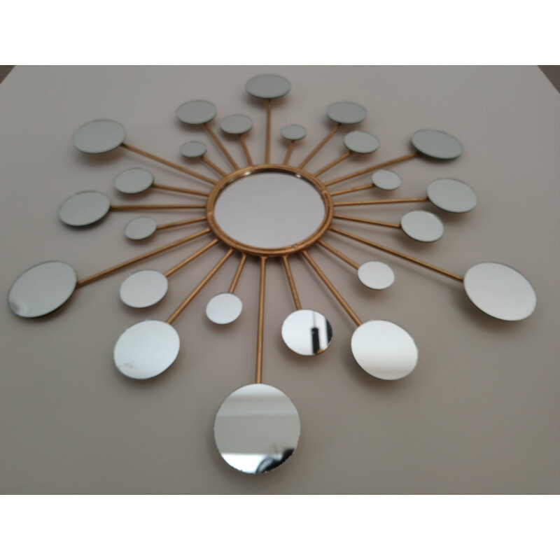 Miroir vintage en métal, soleil multi miroirs années 70