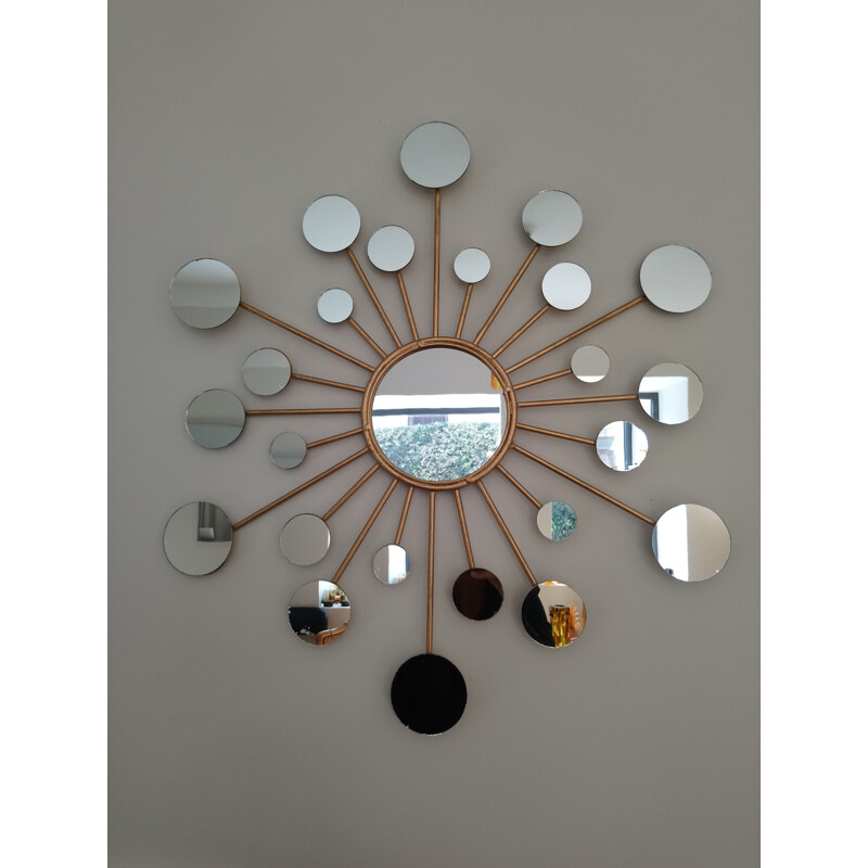 Vintage mirror in metal, Sun multi mirror 70s 