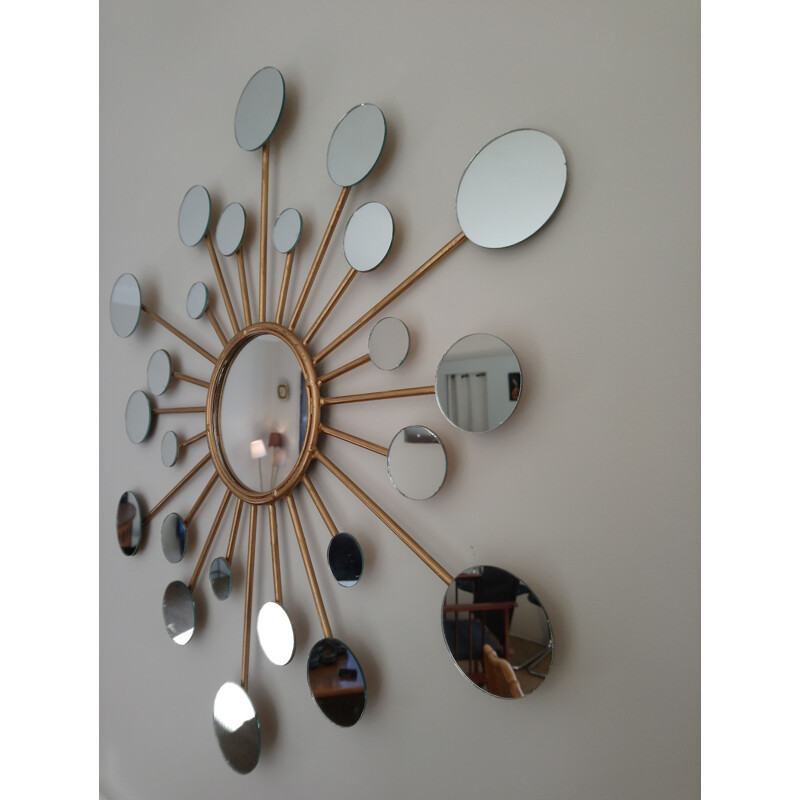 Vintage mirror in metal, Sun multi mirror 70s 