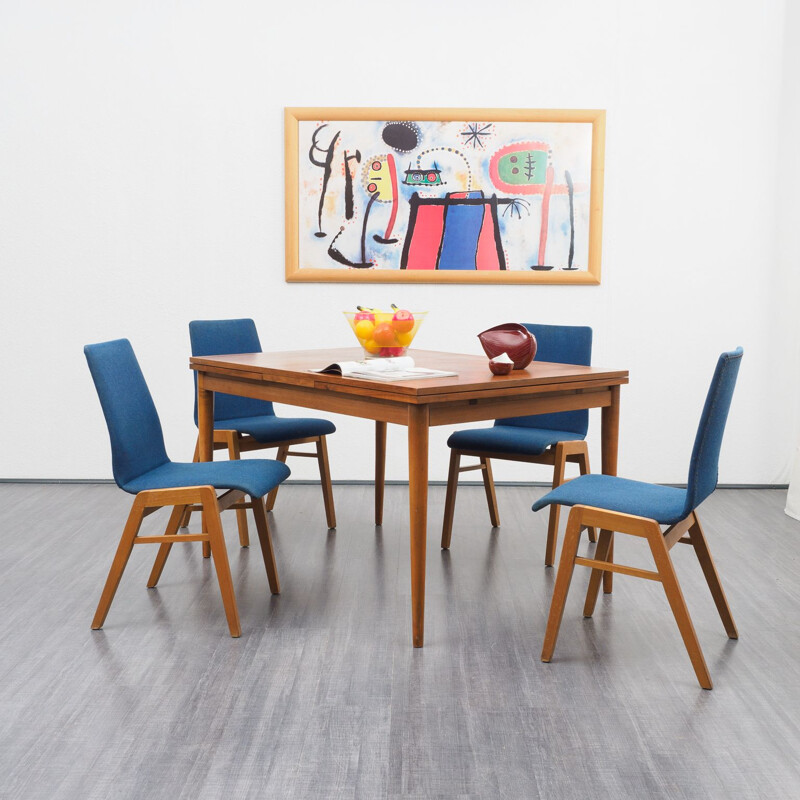 Table à repas vintage en noyer, extensible, années 1960 