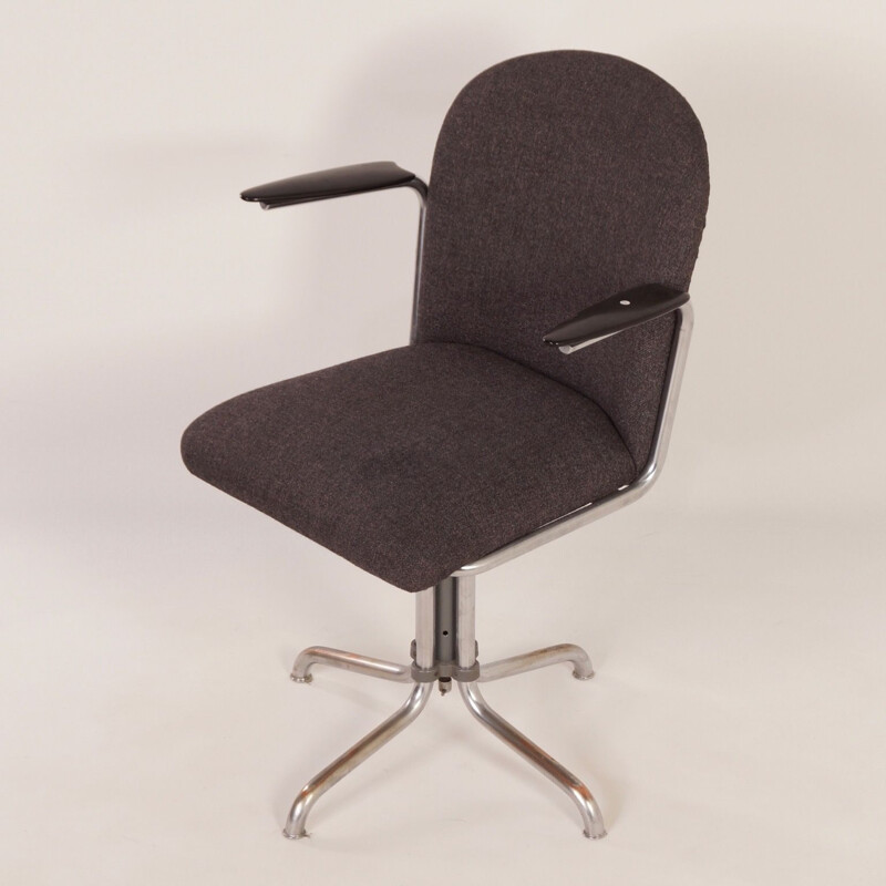 Vintage swivel desk chair Grey Gispen 356 by W.H. Gispen, 1930s