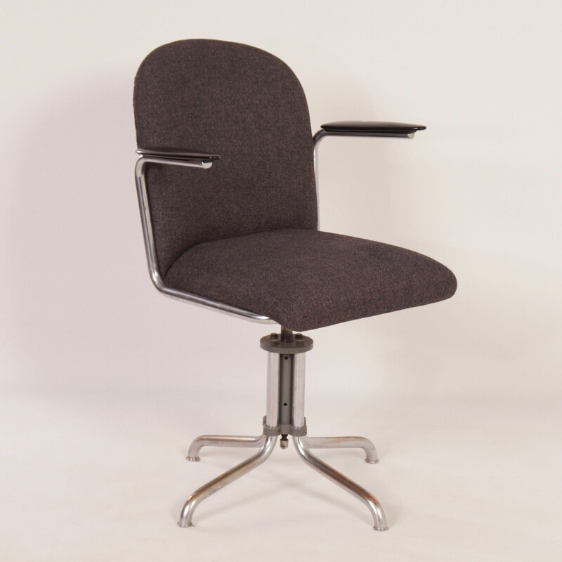 Vintage swivel desk chair Grey Gispen 356 by W.H. Gispen, 1930s