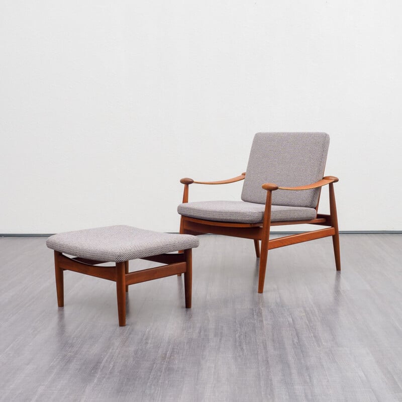 Vintage armchair & foot stool model 133 & model FD 137, Japan Series, Finn Juhl for France & Son, Denmark, 1950s 