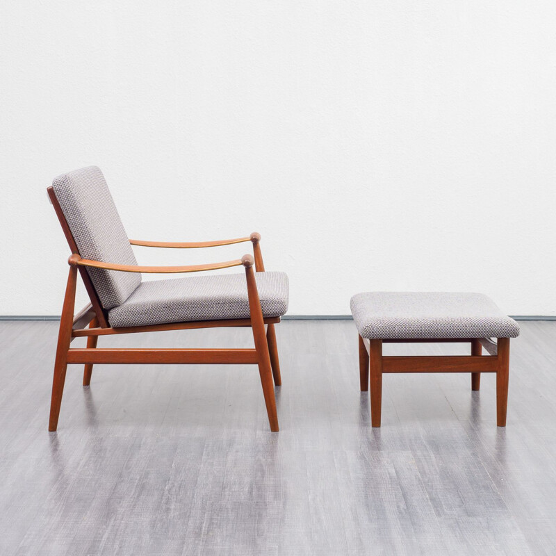 Vintage armchair & foot stool model 133 & model FD 137, Japan Series, Finn Juhl for France & Son, Denmark, 1950s 