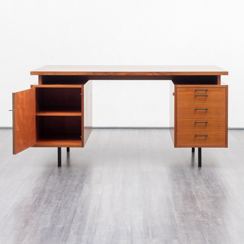 Bureau vintage cubique en noyer, années 1960