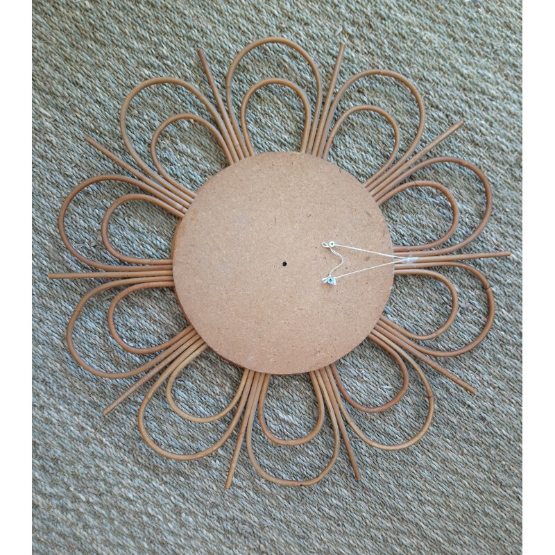 Vintage flower-shaped mirror in rattan