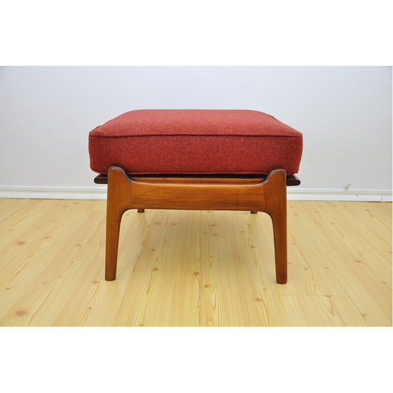 Vintage red sofa and ottoman in cherrywood