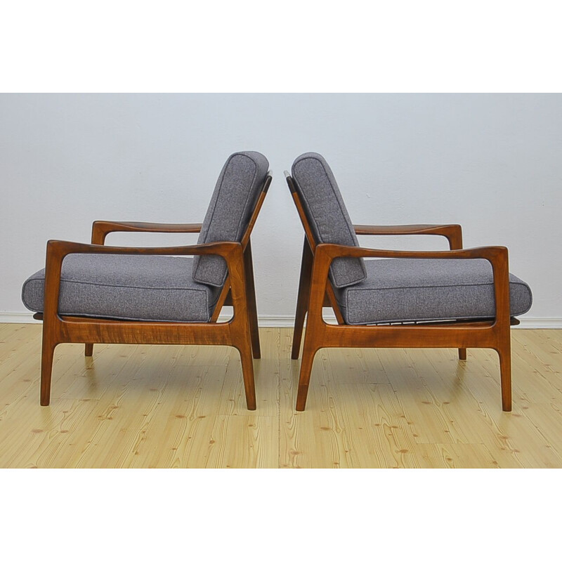 Pair of grey Danish armchairs in cherrywood
