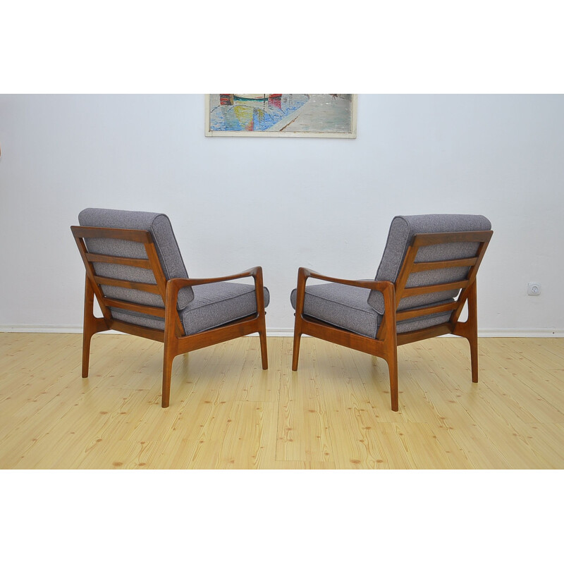 Pair of grey Danish armchairs in cherrywood