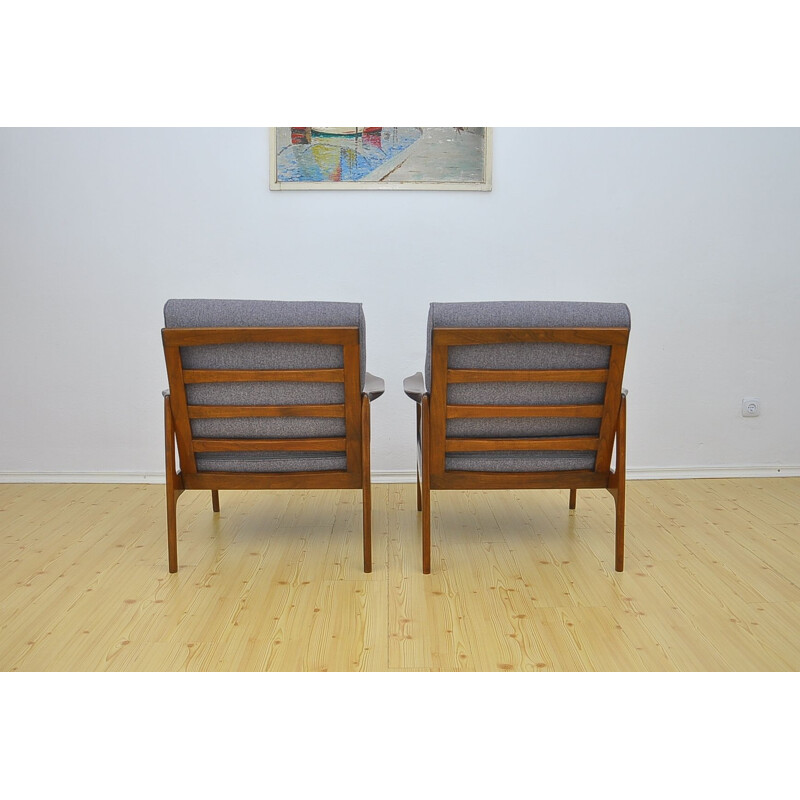 Pair of grey Danish armchairs in cherrywood