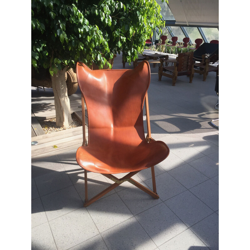 Butterfly AA teak and leather armchair