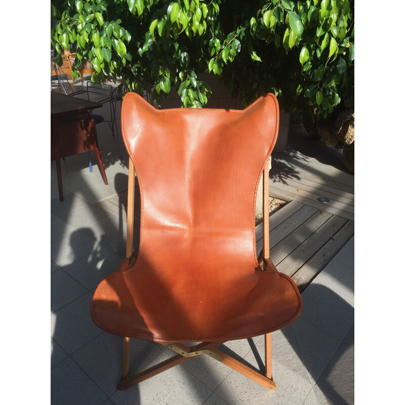 Butterfly AA teak and leather armchair