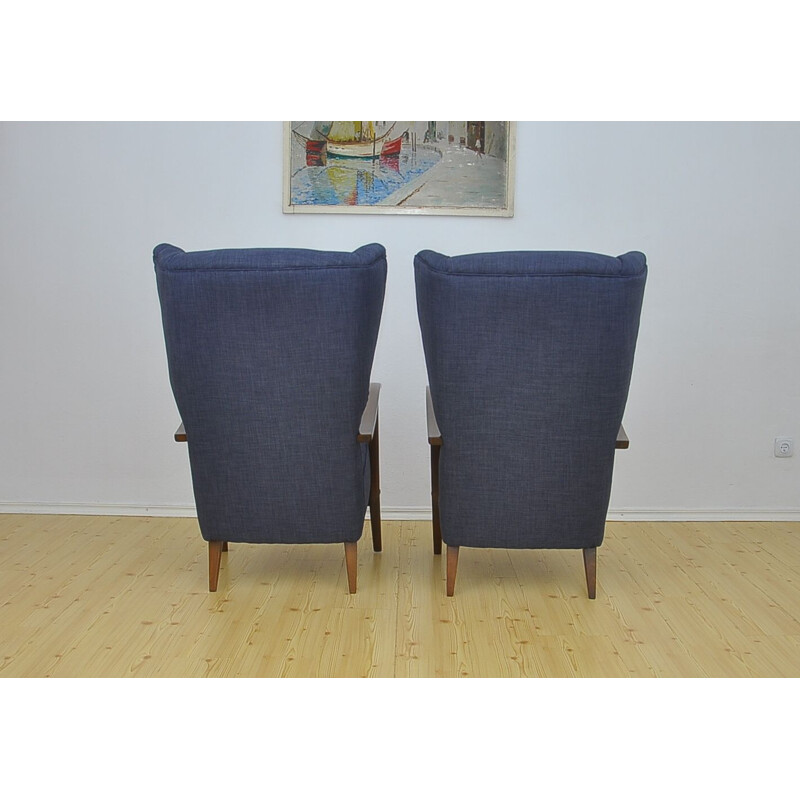 Paire de fauteuils bleus en hêtre