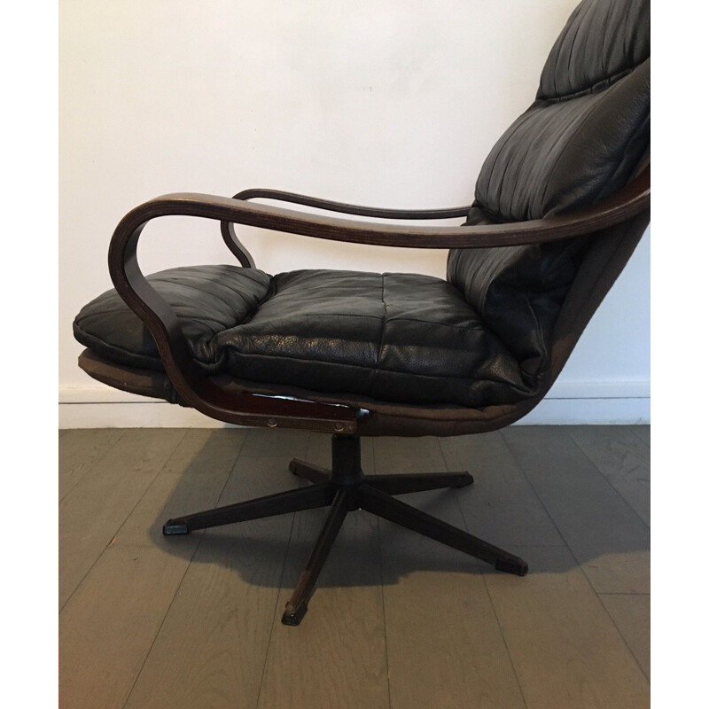 Vintage Deense fauteuil in zwart leer