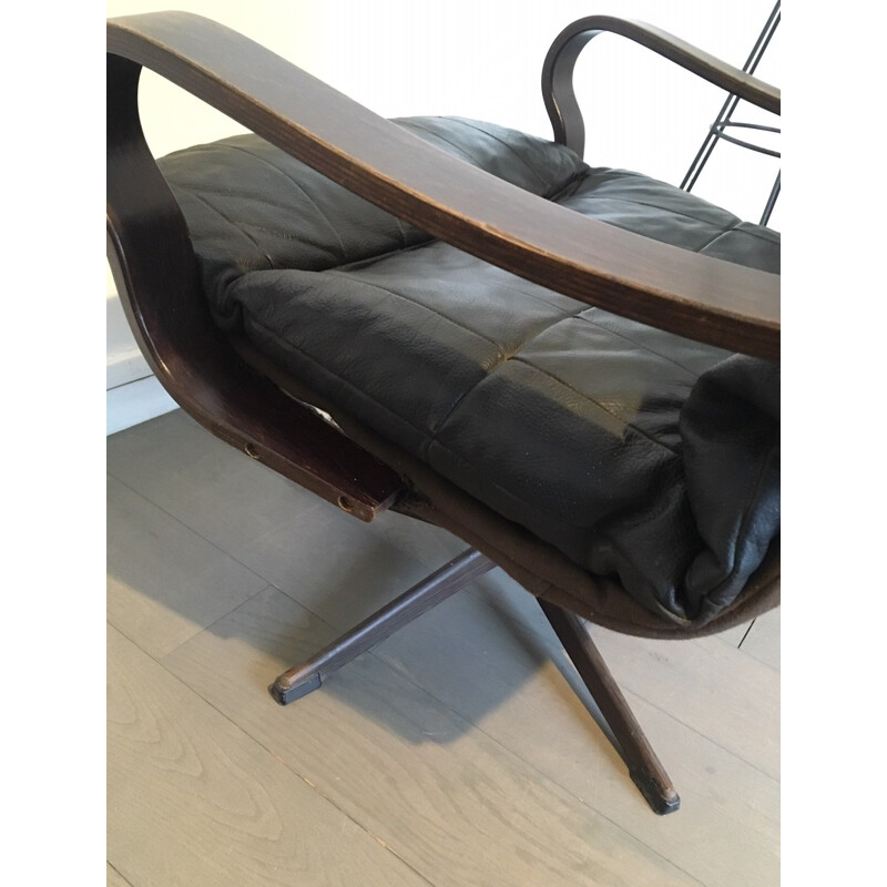 Vintage Deense fauteuil in zwart leer