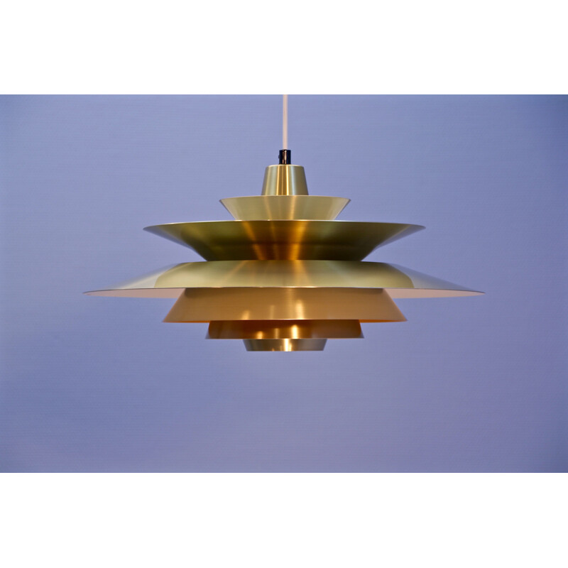 Vintage Danish pendant light  in brass with yellow accent,1970