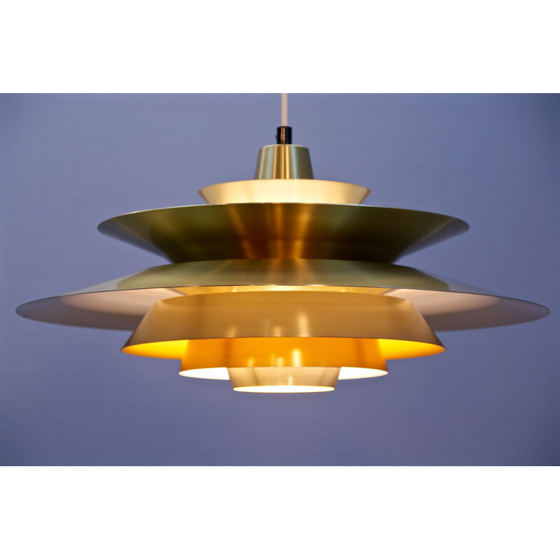 Vintage Danish pendant light  in brass with yellow accent,1970