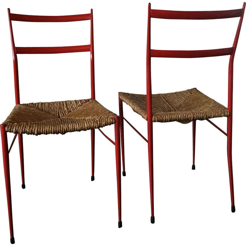 Set of 2 Vintage Chairs Superleggera by Gio Ponti for Cassina, Italy 1950s 