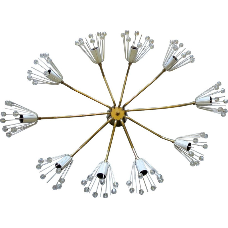 Vintage chandelier in glass and brass by Emil Stejnar for Rupert Nikoll,1950