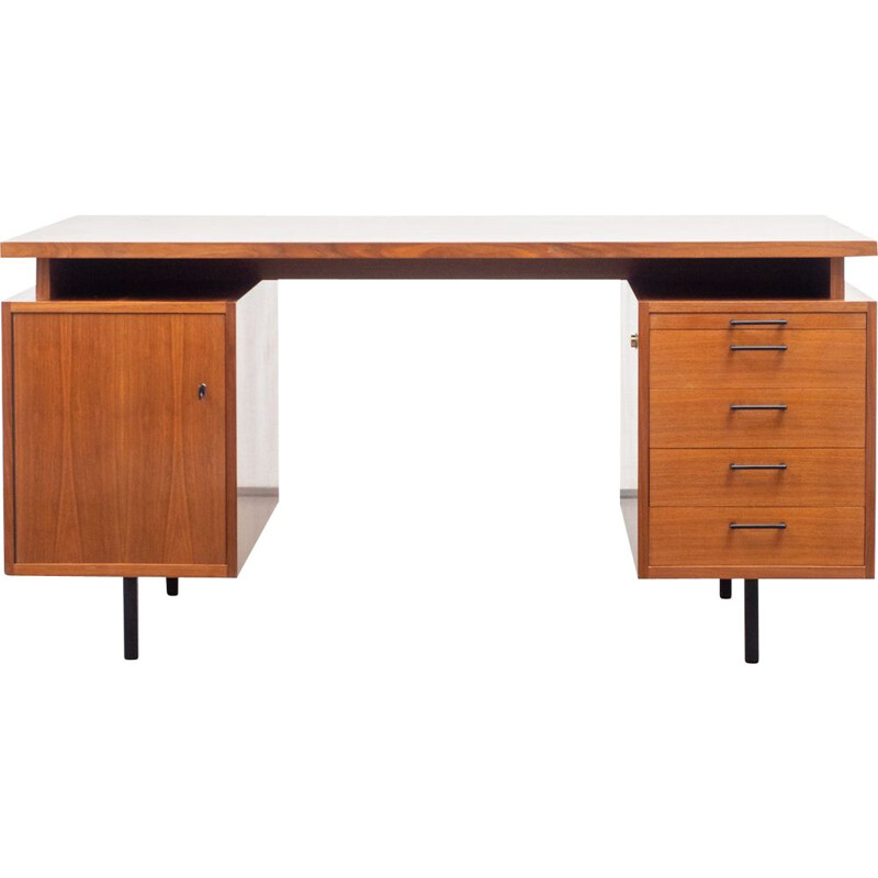 Bureau vintage cubique en noyer, années 1960