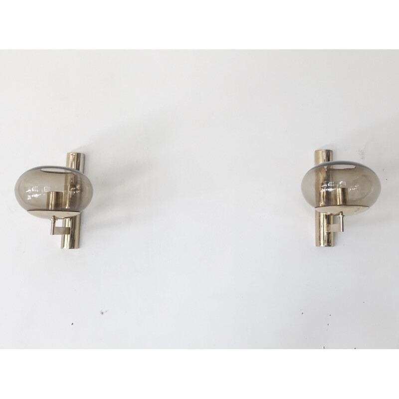 Vintage Pair of golden wall lamp by Gaetano Sciolari,1960