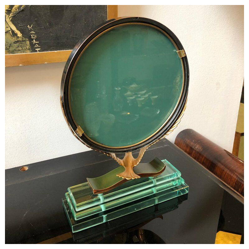 Miroir de table vintage italien en cuivre vert,1940