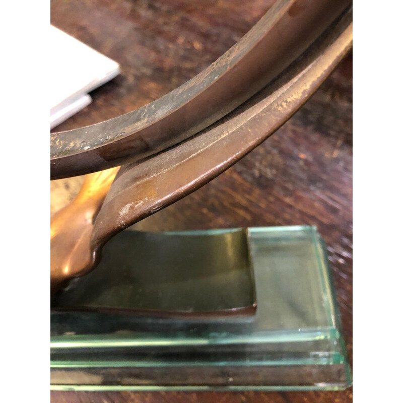 Italienischer Vintage-Tischspiegel aus grünem Kupfer,1940