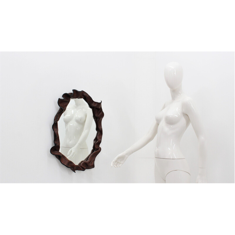 Occasional italian design cow-leather mirror