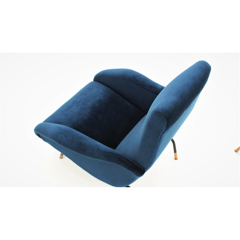 2 italian vintage blue velvet armchairs,1950
