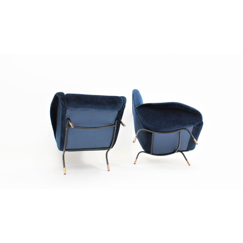 2 fauteuils vintage Italien en velours,1950