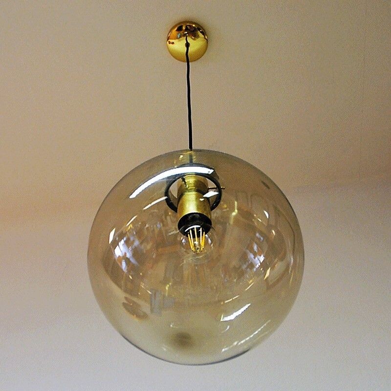 Vintage Hanging Lamp Smoke colored Glass Dome model 7714, Jonas Hidle, Norway 1970s