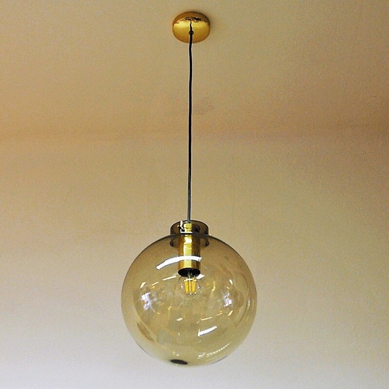 Vintage Hanging Lamp Smoke colored Glass Dome model 7714, Jonas Hidle, Norway 1970s