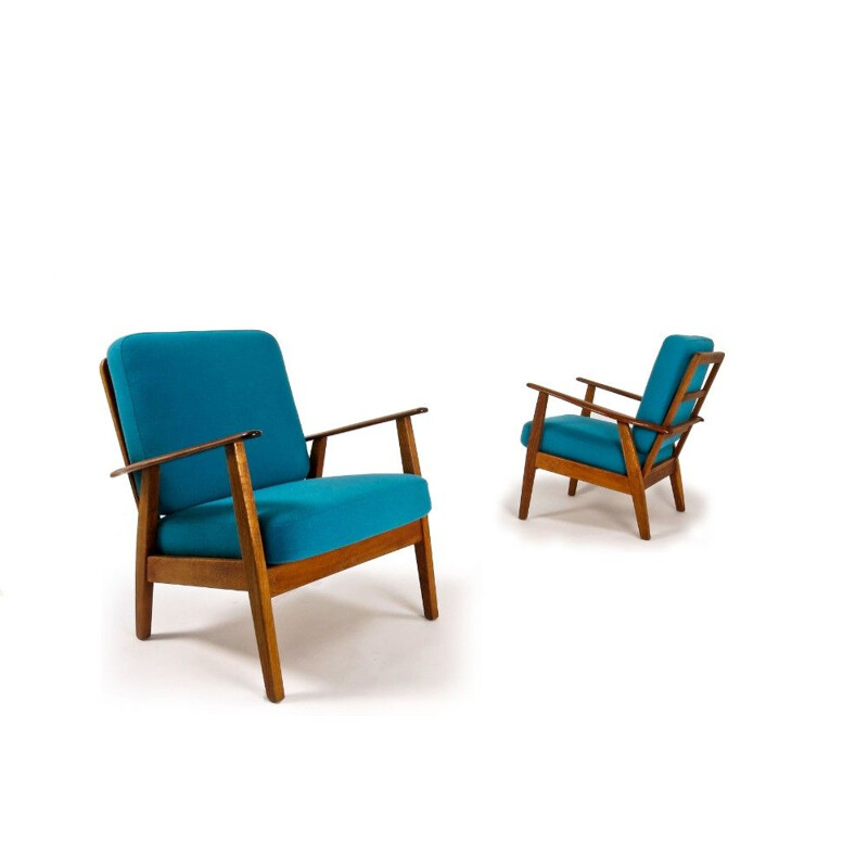 Set of 2 Armchairs in Teak & Oak, Danish 1950s