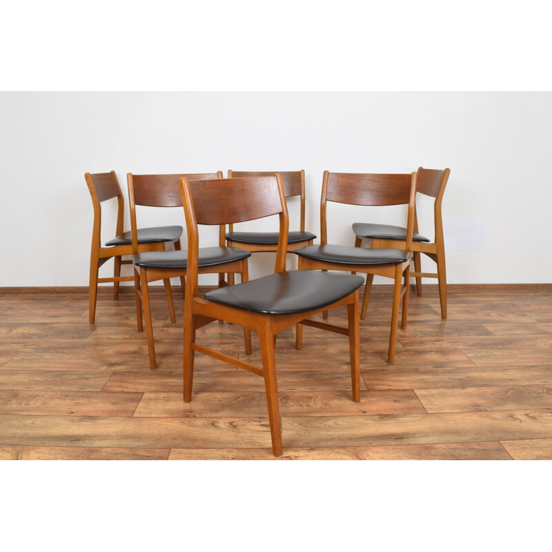 Set of 6 Dining Chairs, beechwood and teak, Danish 1960s